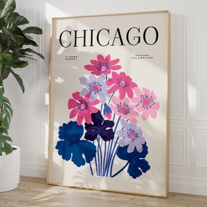 Blumenmarkt Chicago Print, Illinois Blumenmarkt Poster, digitale Wanddrucke, rosa Wanddrucksets, druckbare Wandkunst, digitaler Download