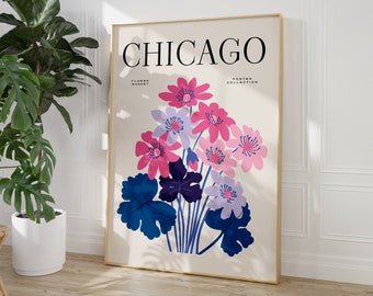 Flower Market Chicago Print, Illinois Flower Market Poster, Digital Wall Prints, Pink Wall Print Sets, Printable Wall Art, Digital Download