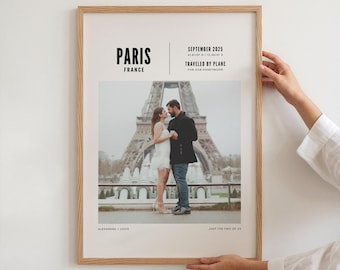 Custom Photo Destination Travel Print Wall Art, Personalized Couples Vacation Trip Poster, Digital Download