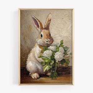 Impression vintage de lapin avec des fleurs : art du lapin de Pâques (téléchargement numérique)