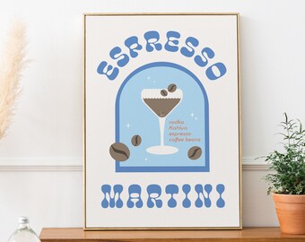Retro print van espresso-martini: kunst aan de muur barwagen (digitale download)