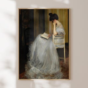 Vintage Woman Reading Portrait: Elegant Antique Painting (Digital Download)
