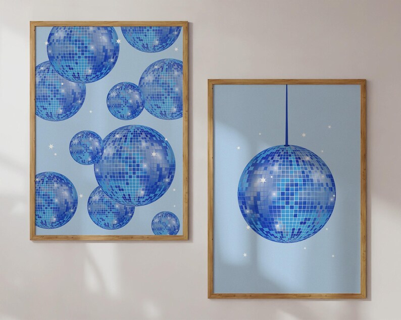 Blaue Diskokugeln Print Set: Preppy Schlafzimmer Dekor (digitaler Download) Bild 4