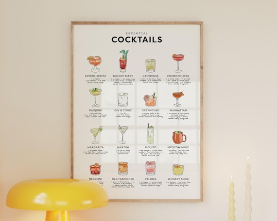 Classic Cocktails Recipe Print: Bar Cart Decor (Digital Download)