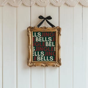 Jingle Bells Weihnachtsdruck, druckbare Weihnachtswandkunst, grün, roter Urlaub, Weihnachtsdekor, Weihnachtstypografie moderne trendige digitale Kunst