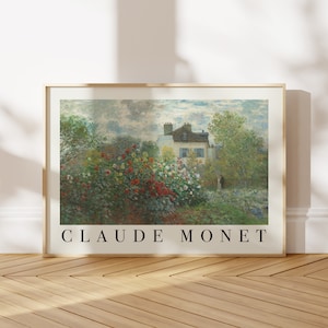 Claude Monet Print, Rose Garden Vintage Painting, Vintage English Cottage Art, Dining Room Decor, Framed Wall Art Poster, Farmhouse Decor