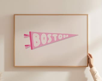 Custom College State City Flag Pennant Print, Personalized Dorm Room Decor