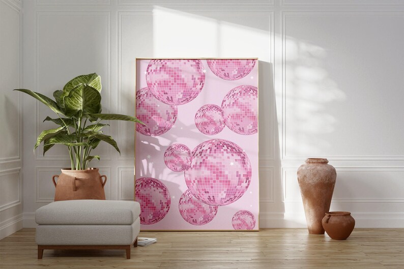 Pink Disco Ball Print: Retro Girly Room Decor (Digital Download) image 5