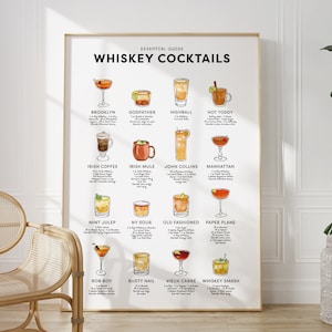 Impresión de whisky, póster de cóctel, regalo del Día del Padre para él, regalo para hombres, regalo de alcohol, arte de pared de carrito de bar, decoración de carrito de bar, regalo para amantes del bourbon