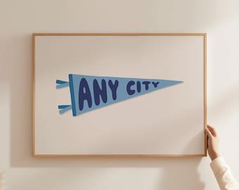 Custom City Pennant Flag Print: Vintage Dorm Decor (Digital Download)