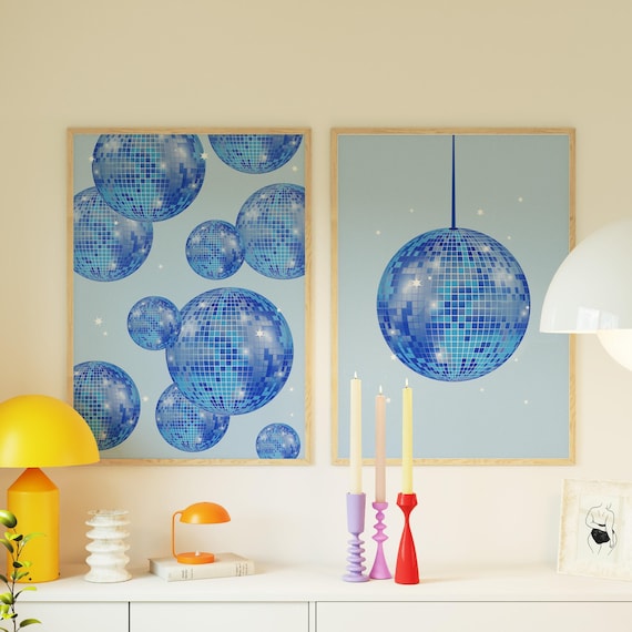 Blue Disco Ball Print Set: Preppy Dorm Room Decor (Digital Download)