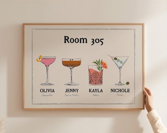 Custom Roommate Drink Print, Dorm Decor Bar Cart Poster, College Apartment Wall Art, Cocktail Sign
