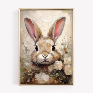 impression vintage de lapin de Pâques : art printanier neutre pour chambre d&#39;enfant (téléchargement numérique)