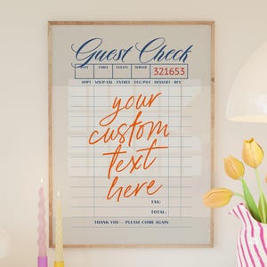 Trendy Guest Check Custom Print, Retro Girl Dinner, Printable Wall Art, Bar Cart Cocktail, Y2K Poster, Preppy Room Decor, Digital Poster image 1