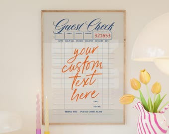 Custom Guest Check Art Print: Retro Girly Preppy Decor (Digital Poster)