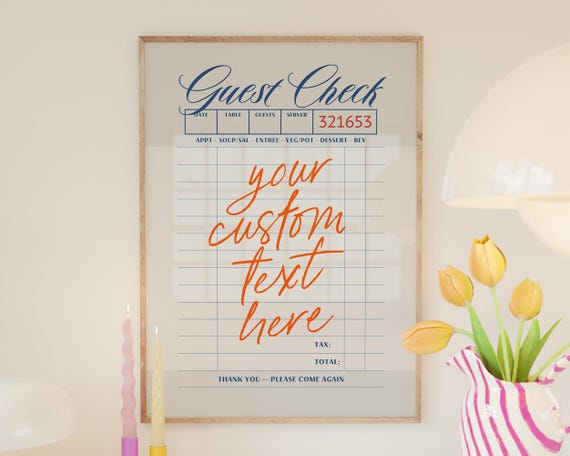Custom Guest Check Art Print: Retro Girly Preppy Decor (Digital Poster)