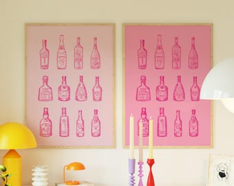 Pink Alcohol Prints Set: Preppy Bar Cart Decor (Digital Download)