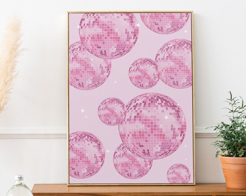 Pink Disco Ball Print: Retro Girly Room Decor (Digital Download) image 4