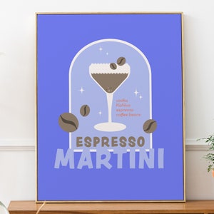 Impresión de Espresso Martini, Decoración de carrito de bar, Póster de cócteles, Decoración retro de carrito de bar, Arte mural azul, Póster de recetas de cócteles, DESCARGA DIGITAL