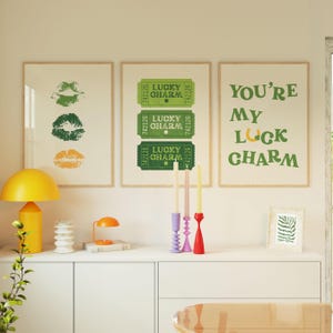 St Patrick&#39;s Day Prints Set: Luck Charm, Kiss Me, Green Art (Digital Download)