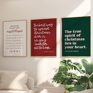 Classic Christmas Prints Set of 3, Printable Wall Art, Christmas Spirit House Rules, Cozy Holiday Decor, Modern Christmas, Digital Download