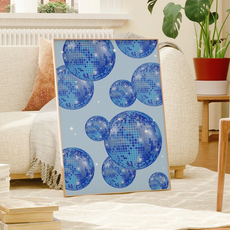 Blaue Diskokugeln Print Set: Preppy Schlafzimmer Dekor (digitaler Download) Bild 5