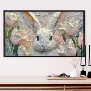 Spring Bunny Rabbit With Tulips Easter Samsung Frame Tv Art 3d Texture
