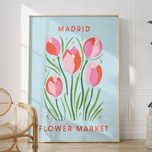 Flower Market Madrid Print, Blue Pink Wall Decor, Spain Flower Market Wall Print, Madrid Print, Flower Market Poster, Floral Wall Art Prints