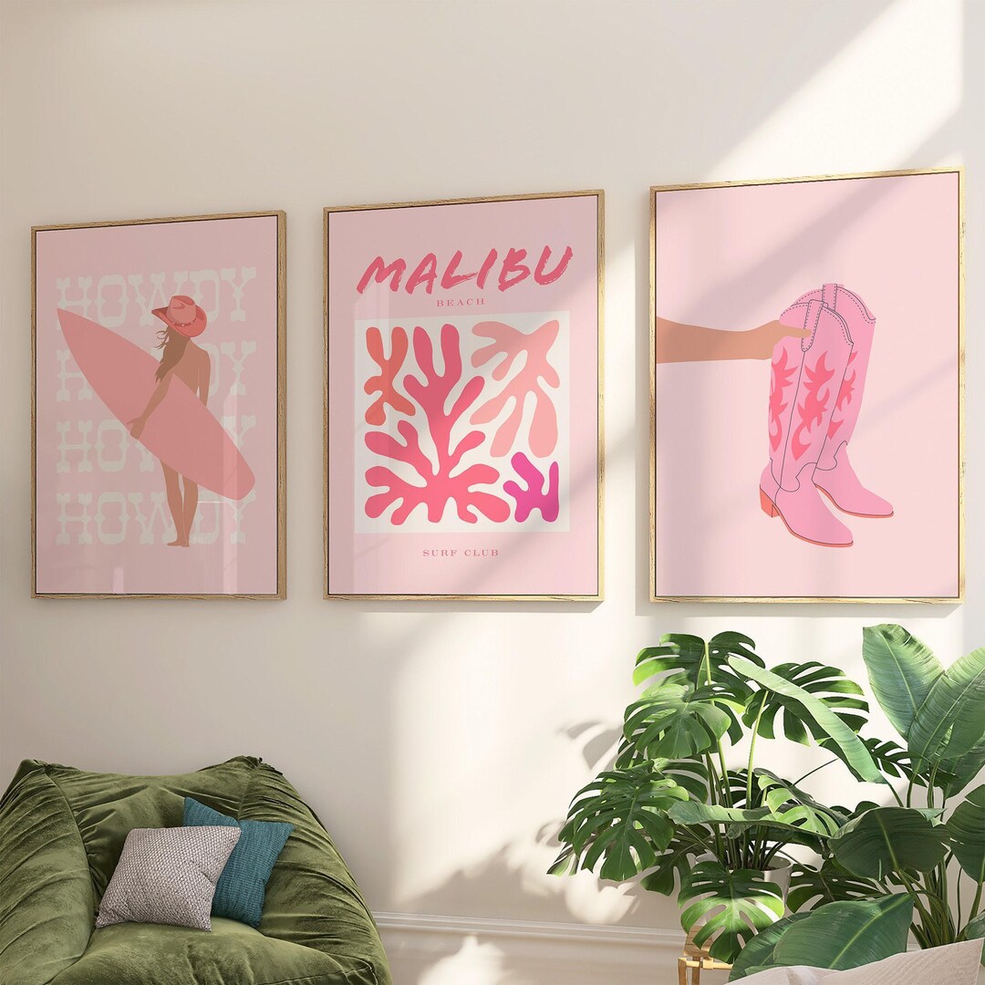 Coastal Cowgirl Wall Art Set of 3: Pink Orange Summer Prints (digital ...