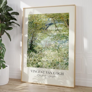 Van Gogh Wall Art | Sage Green Landscape Print | River Bank in Springtime Poster