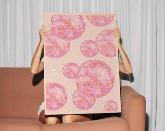 Pink Disco Ball Art Print: Girly Dorm Decor, Bachelorette Bar