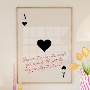 Hartenaas speelkaartprint, trendy printbare muurkunstprints, retro esthetische barwagen decor, preppy poster zwart-witte digitale prints