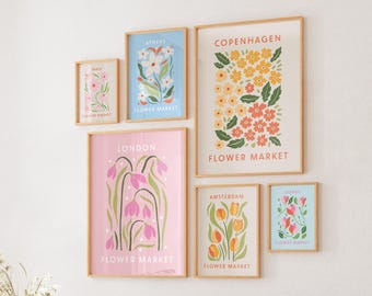Flower Market Print Set of 6: Retro Botanical Wall Art (Digital Download)