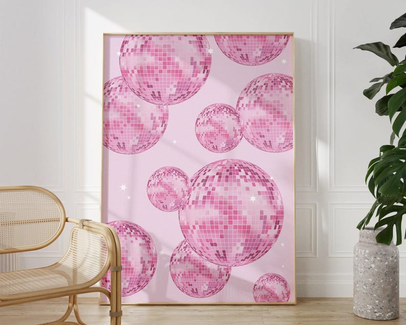 Pink Disco Ball Print: Retro Girly Room Decor (Digital Download) image 3