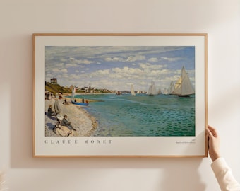 Monet väggtryck | Nautisk kustscen | Sommarstranddekor | Segelbåtskonstposter