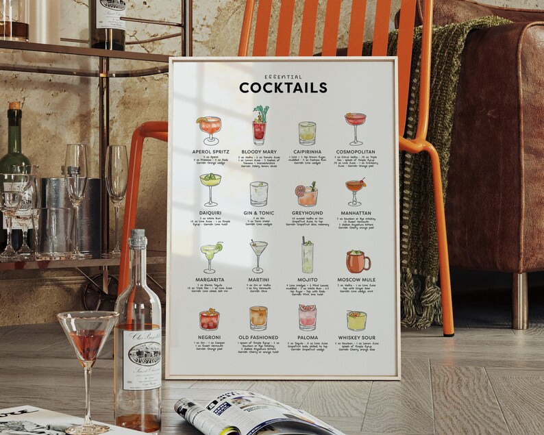 Classic Cocktails Recipe Print: Bar Cart Decor (Digital Download) image 2
