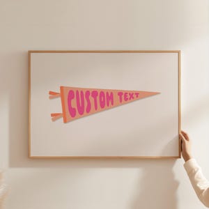 Custom Text Flag Wall Art, Vintage Pennant City Print, Personalized Dorm Room Decor, College Apartment Gift, Custom State Text, Digital Art