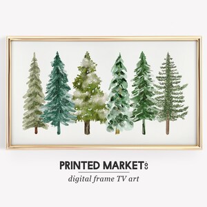 Marco de acuarela con bosque de pinos para TV: Paisaje rústico invernal