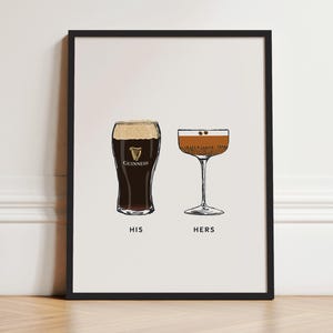 Lámina decorativa de Guinness y Espresso Martini, ideal para carritos de bar, pósteres para parejas, letreros de cócteles, regalos para parejas, descarga digital.