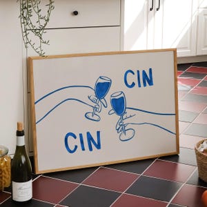 Arte de brindis con canela y canela / Ilustración de vino azul / Decoración de carrito de bar imprimible para cocina moderna con cócteles