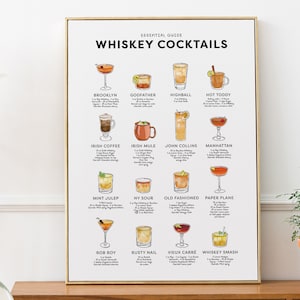 Whisky Cocktail Print, Barwagen Dekor, Whisky Geschenk, Bourbon Poster, Barwagen Drucke, Geschenk für Ihn, druckbare Wandkunst, DIGITALER DOWNLOAD