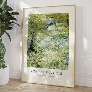 Vincent Van Gogh Print, Sage Green Framed Wall Art, River Bank in Springtime Painting, Eclectic Gallery Decor Poster, Maximalist Home Decor