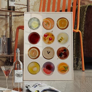 Retro Cocktail Print, Modny wystrój wózka barowego, Drukowana sztuka ścienna, Sztuka dopaminy w pokoju w akademiku w stylu vintage, Cherry Espresso Martini