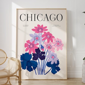 Stampa del mercato dei fiori di Chicago, stampa murale del mercato dei fiori, stampa dell'Illinois, decorazione murale rosa, poster del mercato dei fiori, stampe murali floreali