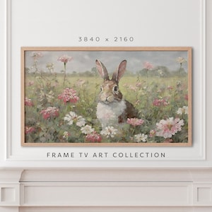 Bunny Samsung Frame TV Art, Spring Landscape, Easter Bunny Rabbit TV Art, Spring Decor, Vintage Farmhouse TV, Nursery Art, Digital Download