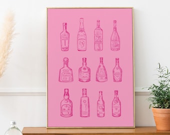 Preppy Pink Alcohol Print: Girly Bar Cart Decor (Digital Download)