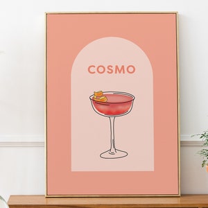 Impresión de cóctel cosmopolita, póster de cóctel cosmopolita, impresiones de carrito de bar rosa, decoración de carrito de bar, impresiones de arte de pared de cóctel rosa, DESCARGA DIGITAL