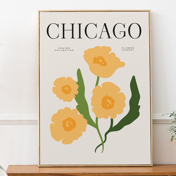 Flower Market Chicago Print, Illinois Flower Market Poster, Digital Wall Prints, Wall Print Sets, Printable Wall Art, Digital Download