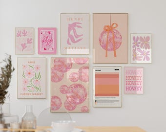 Pink Orange Gallery Wall Art Set of 9: Disco Cowgirl Prints (Digital Print)