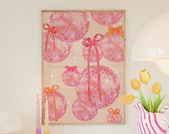 Pink Orange Disco Ball Bow Print: Coquette Dorm Decor (Digital Download)